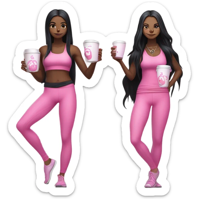 Yoga catgirl snakegirl with coffee black long hair gothic full body pink sport  sticker