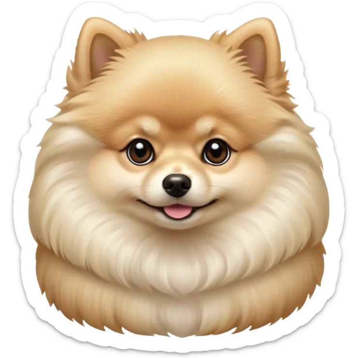 Cinematic Noble Cream Pomeranian Portrait Emoji, Poised and regal, with a compact, fluffy build and a pristine, well-groomed cream Fur, deep-set soulful dark eyes, Simplified yet sharp and sophisticated features, highly detailed, glowing with a soft, dignified glow, high shine, intelligent and spirited, stylized with an air of elegance, focused and attentive, soft glowing outline, capturing the essence of a watchful and confident companion, so majestic it feels as though it could prance out of the screen with effortless authority! sticker
