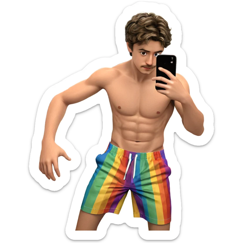 topless boy in bathroom mirror sticker