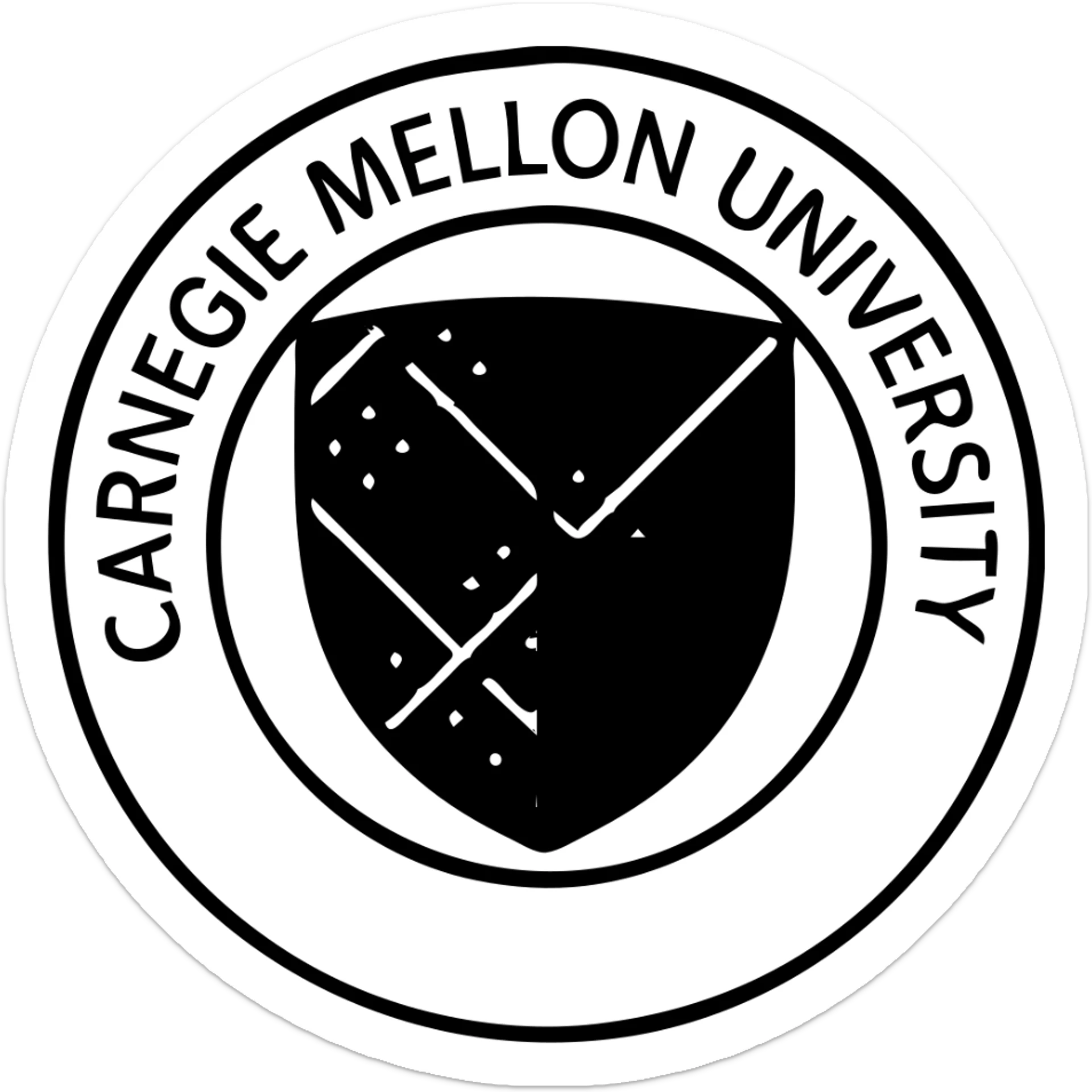 Change the tartan colorway of the Carnegie Mellon University school seal to a different tartan pattern, keep the 'Carnegie Mellon University' text and classic emblem style, no background. sticker
