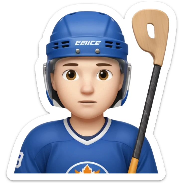 ice hockey player portrait, head and shoulders only, wearing hockey helmet with visor, team jersey collar, holding hockey stick near shoulder, focused competitive expression, 3D cartoon style, mobile game icon style, clean background, no text, no watermark

 sticker