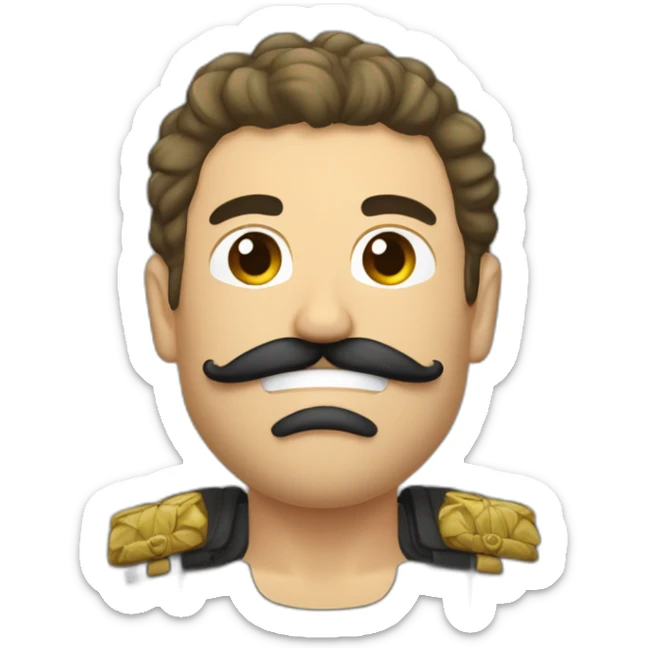 Homme avec les cheveux plat et un moustache rectangulaire noir avec des habit de guerre sticker