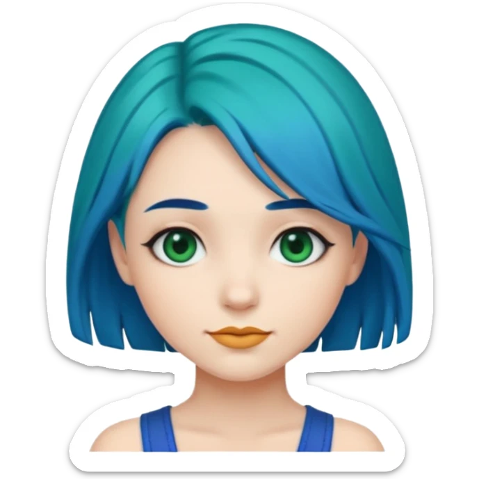 Emoji girl Emerald blue hair, fair skin, and black eyes sticker