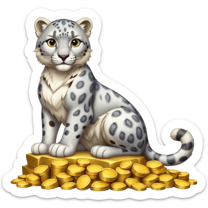 muscular snow leopard symbol of Kazakhstan sitting on pile of gold sticker