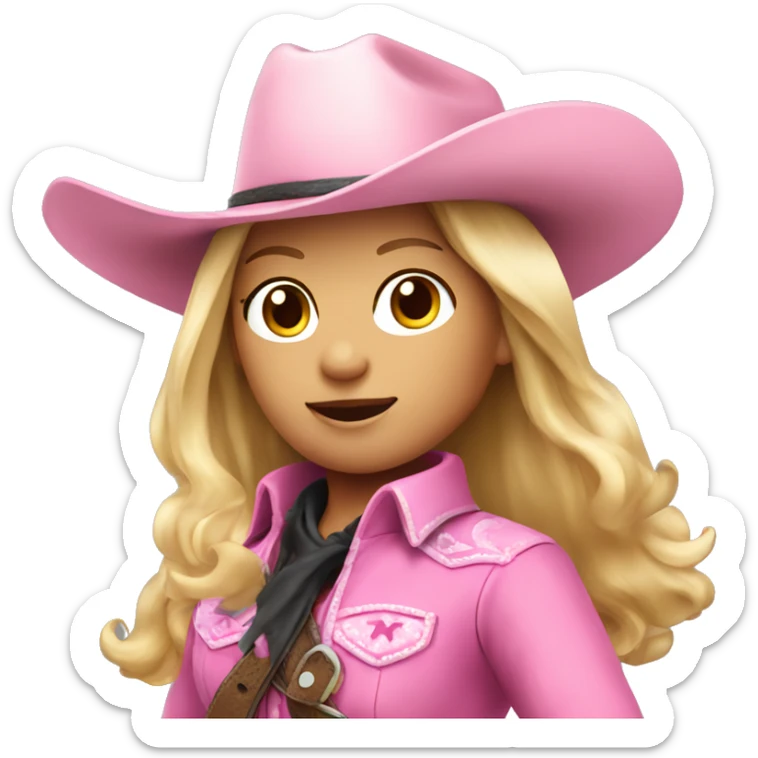 Blonde hair girl in pink cowboy outfit riding a horse sticker