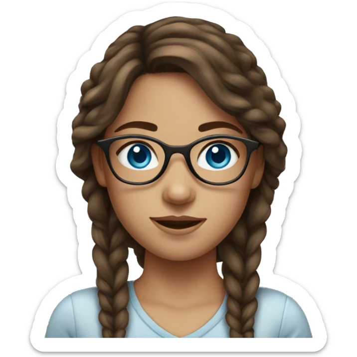 girl with blue eyes, glasses and medium brown hair and freckles sticker