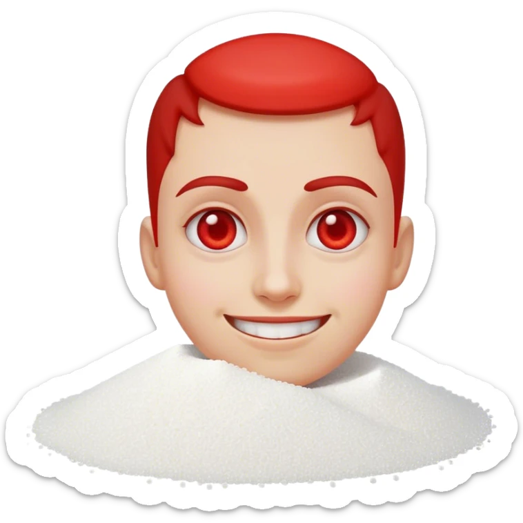 smiling emoji with blood shot eyes next to pile of sugar sticker