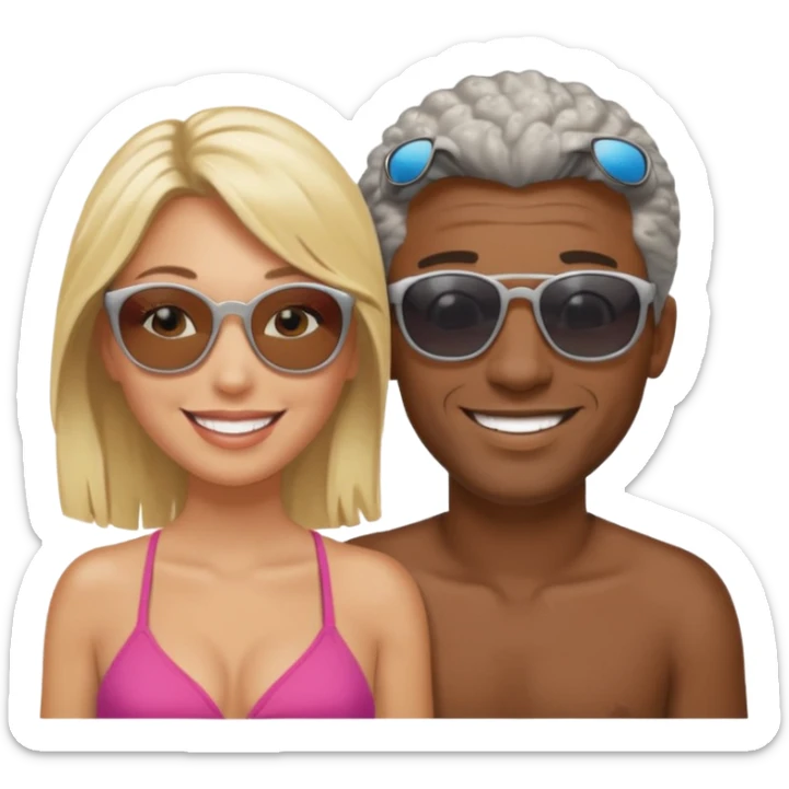 Black man salt n pepper hair smiling with blonde in love on beach sticker