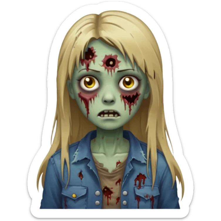 zumbi girl long dark blonde straight hair sticker
