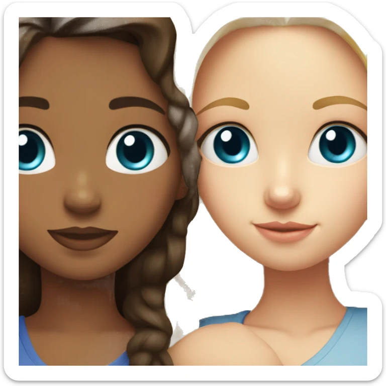 brunette girl with hazel eyes and blonde girl with blue eyes hugging sticker