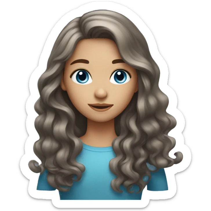A girl with long brown wavy hair and gray blue eyes sticker