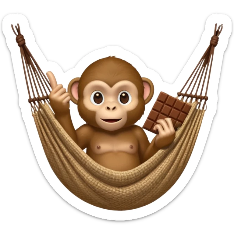 A monkey lies in a hammock in the jungle, eating chocolate and giving the middle finger. sticker
