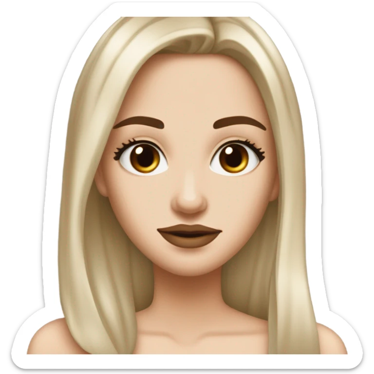 White girl with brown chocolate almond eyes and medium straight hair and dark defined eyebrows with wide lips but lil thin  sticker