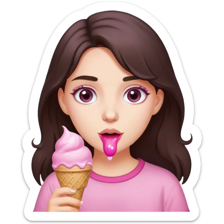 brunet girl with grey eyes and light skin eat pink ice cream sticker