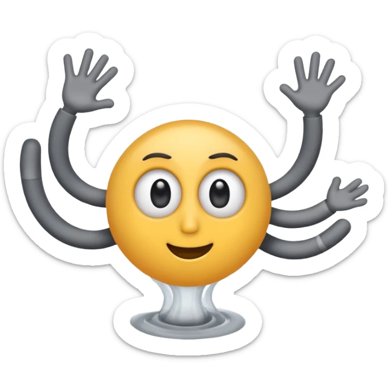 cyclone emoji with big round eyes and stick black arms and legs, simple emoji style sticker