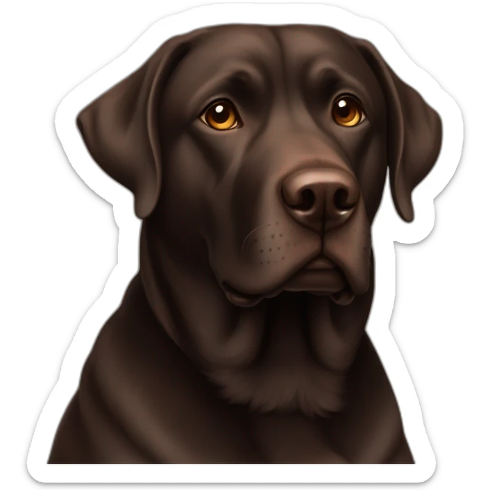 5 years old, female, Chubby dark brown english lab, tired face, looking at you confused sticker