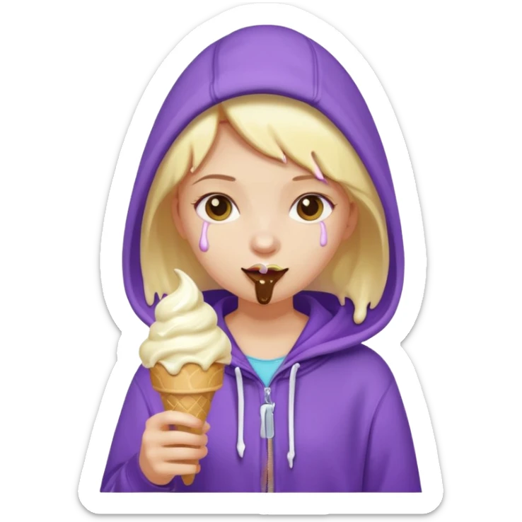 girl in purple hoodie holding ice cream sticker