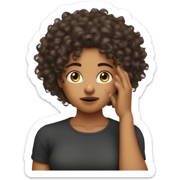 Fair curly hair girl being fed up with hand on face  sticker