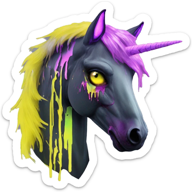 .Zombie_ Vaporwave black holographic oilslick zombie unicorn yellow caution tape graffiti Pegasus sticker