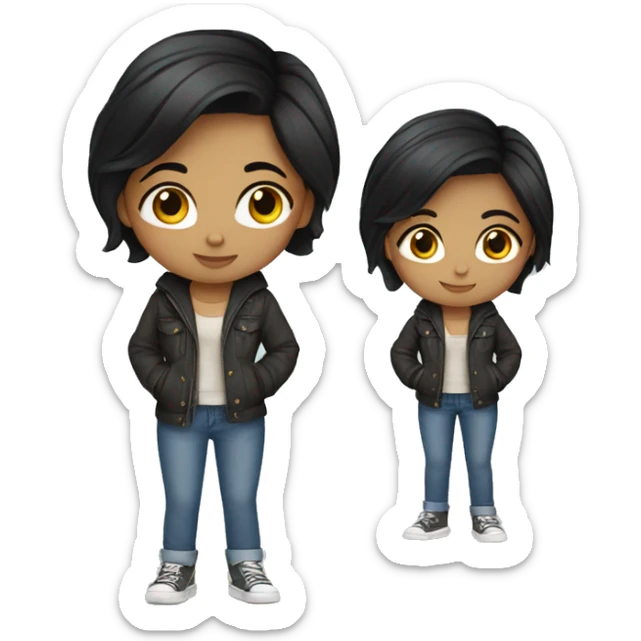 INDIAN  girl black short hair jeans and top and jacket sticker
