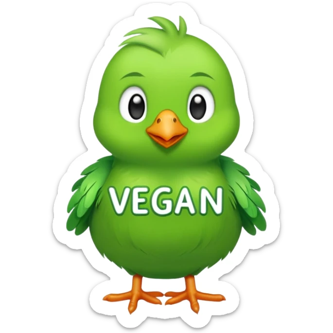 Un pulcino di colore verde con la scritta Vegan sopra sticker