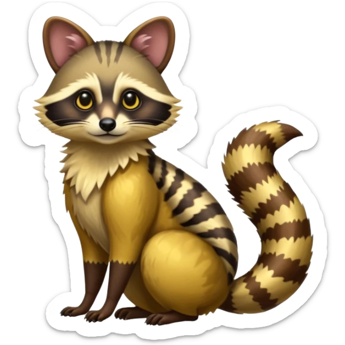 Colorful exotic shiny beautiful elegant Cacomistle-tanuki-genet-oncilla-animal-hybrid (full body) sticker