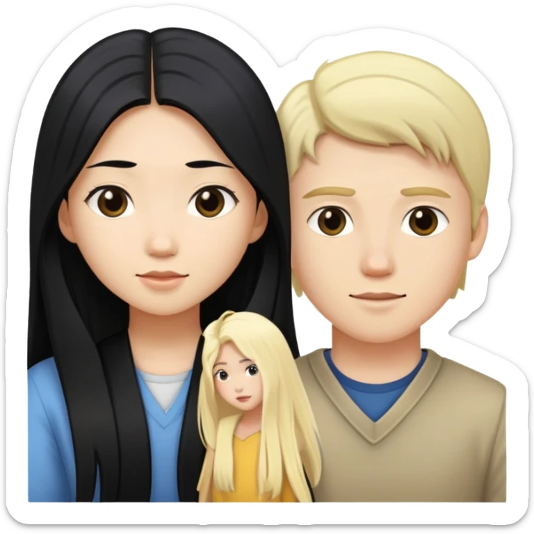 Asian girl with long black hair and white boy with blonde hair couple sticker