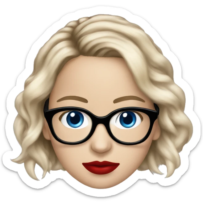 Realistic Jennifer Lawrence wearing black glasses and blue eyes with red lipstick  sticker