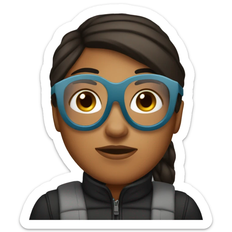 Tanned girl with dark brown hair and glasses wearing a ski mask sticker