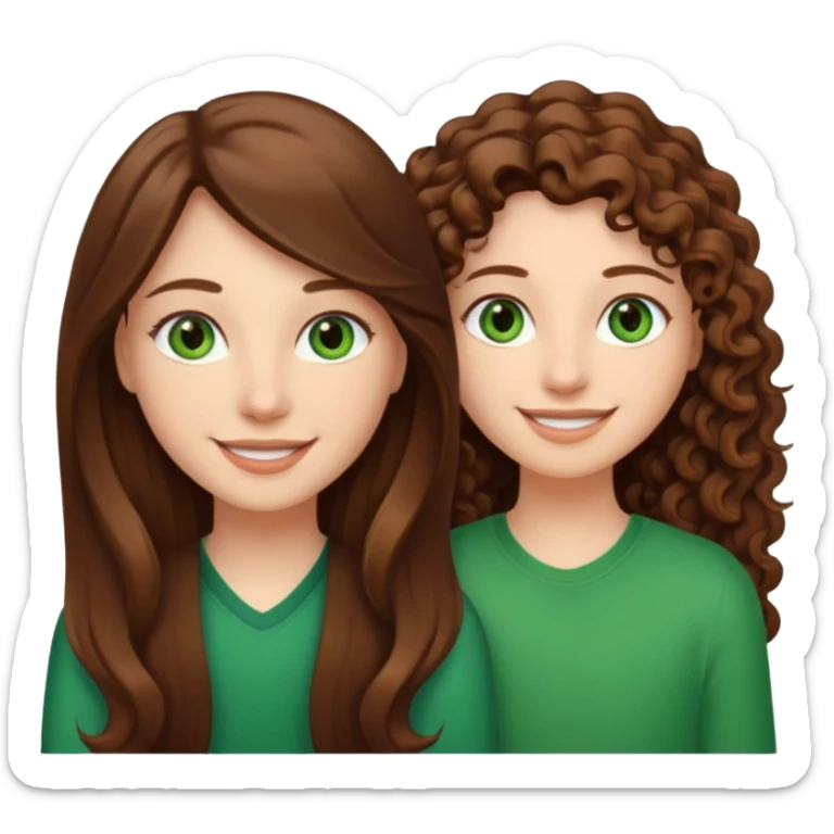 Two besties: 1: long straight brown hair, green eyes 2: long curly brown hair, brown eyes sticker