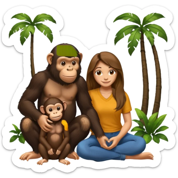 un chiomapnze salvaje sentado en el suelo al lado de una mujer sticker