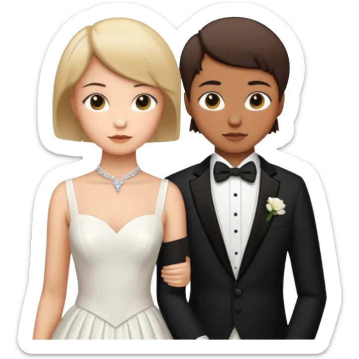 due ragazze che si sposano,una ha i capelli corti r lo smoking e l'altra ha il vestito bianco da sposa  sticker