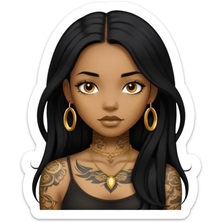 Tattooed princesses black girl with long hair more gold sticker