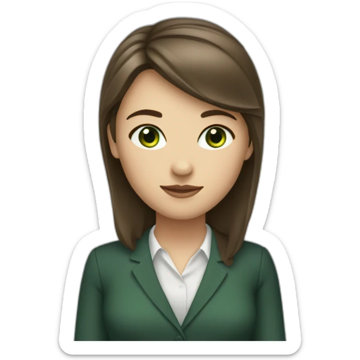 Female with brunette hair and slightly fringe and green eyes. Wearing formal cute outfit sticker