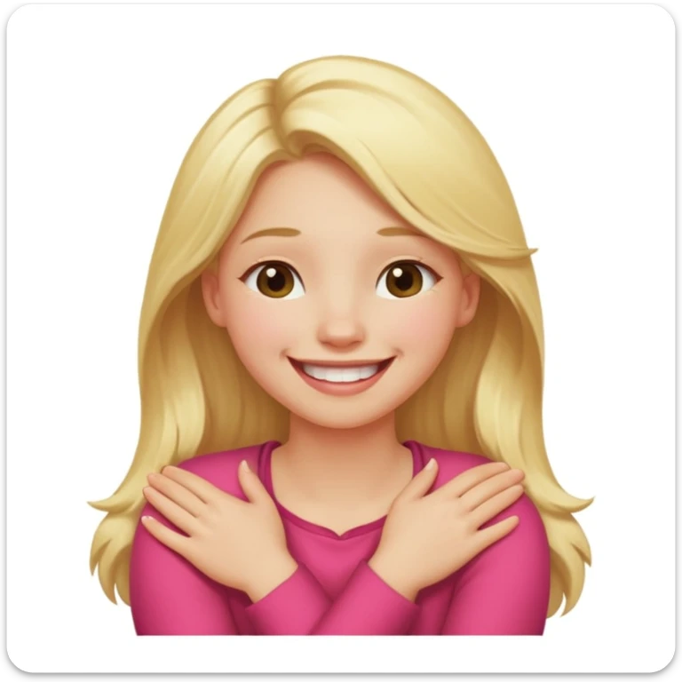 arms crossed holding neck laughing long, blonde hair girl sticker