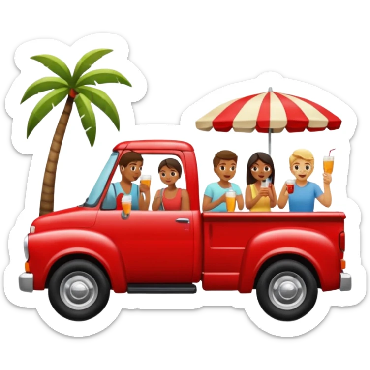 People having a picnic in the back of a red pick up truck sticker