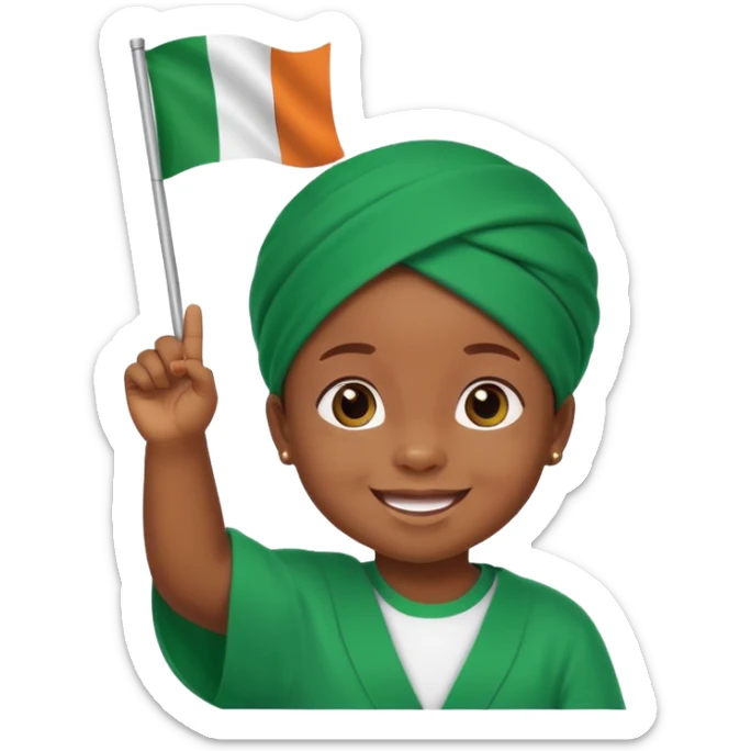 A cute Nigerian baby waving the Nigeria flag, smiling happily, colorful festive background, bright and cheerful atmosphere. sticker