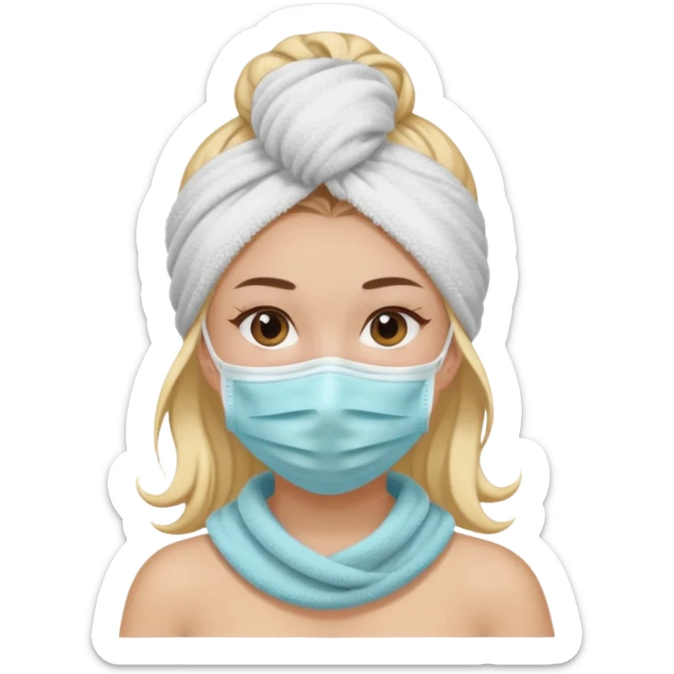 A girl wearing a face mask and towel wrapped in her hair  sticker