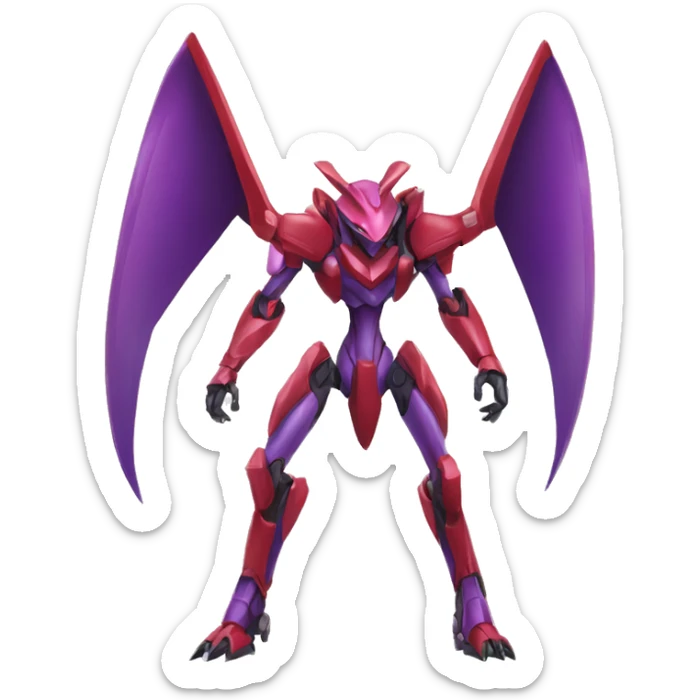 a purple-green-red Genesect-Raptor-Fakémon—hybrid with a futuristic visor-helmet full body sticker
