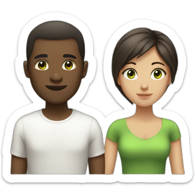 African man with short hair and asian girl with brown long hair and green eyes sticker