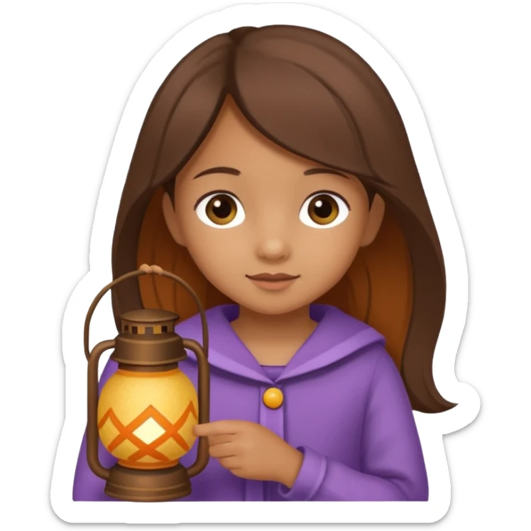 Adorable little girl holding a lantern, looks like it is made of felt texture, scrapbooking style, transparent background sticker