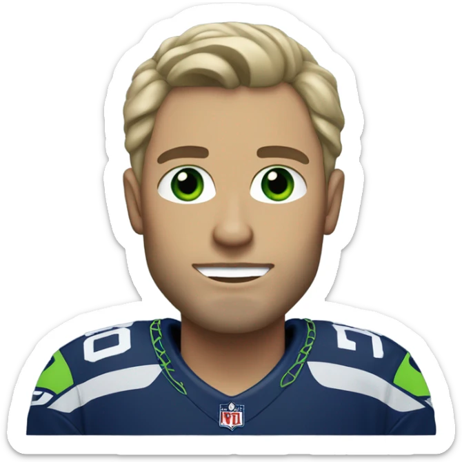 A guy with dirty blonde hair green eyes in Seahawks jersey  sticker
