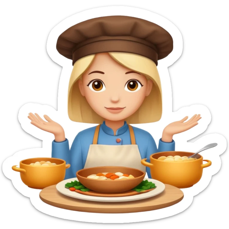 Home cooking humanless avatar in clean emoji-style illustration. Homemade dishes on a plate, warm cozy colors, simple shapes, flat design, high contrast, friendly and inviting. sticker