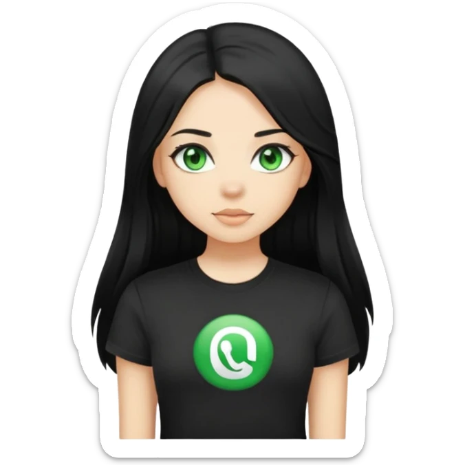 Girl With Long black Hair and with green eyes in black t-shirt  sticker