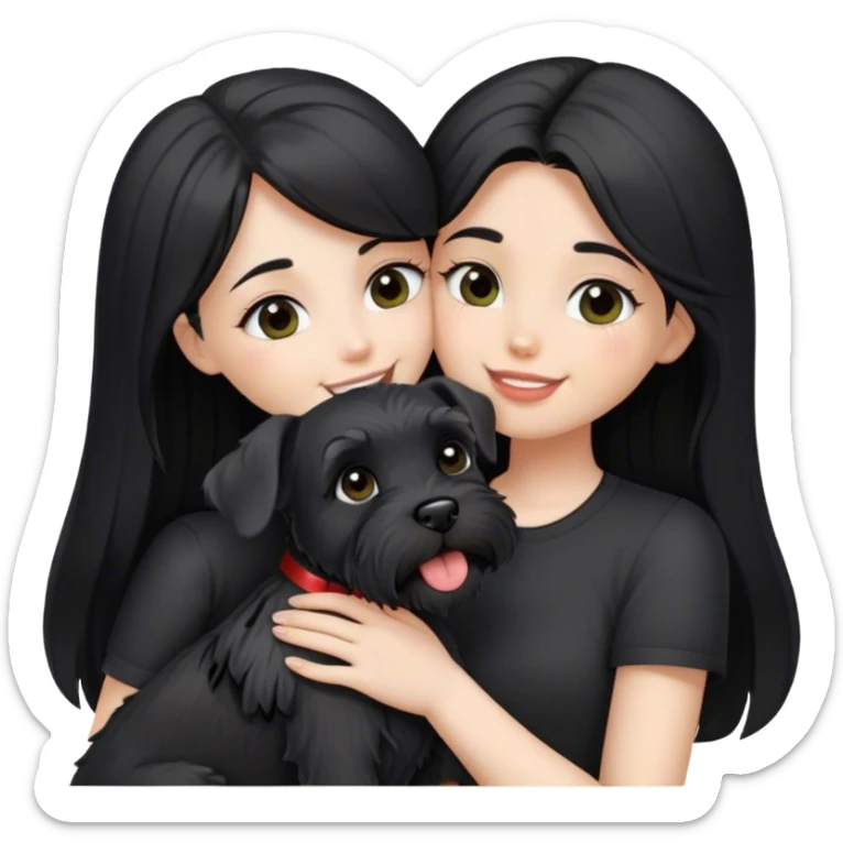 pale girl kissing schnauzer with light eyes and long black hair wearing black shirt holding smiling black schnauzer  sticker