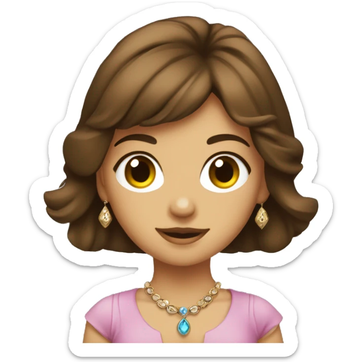 Girl with brown hair and jewelry. In hand keeping stencil sticker