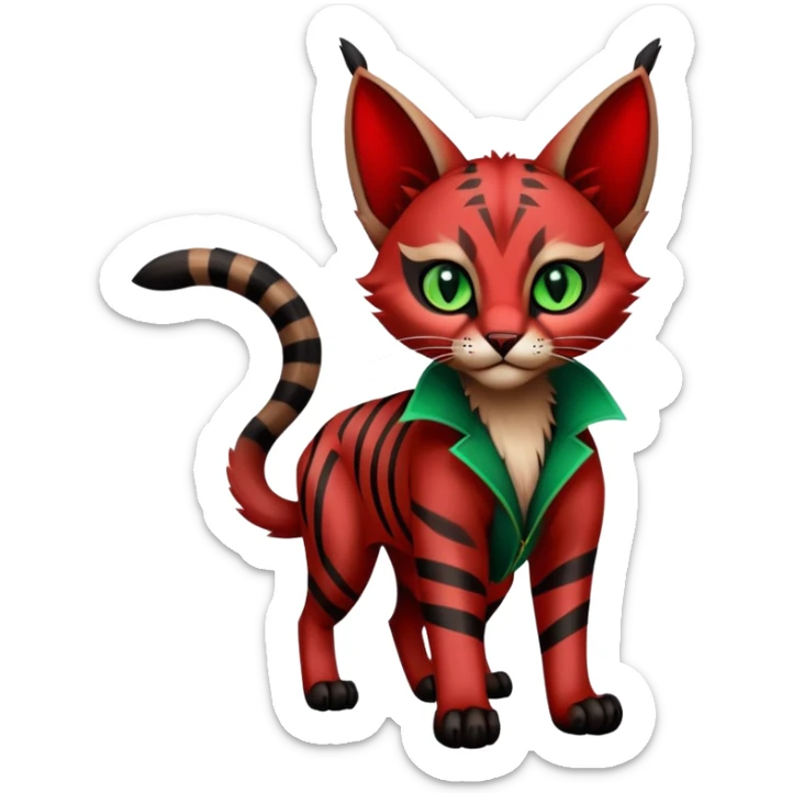 Gothic exotic Red and black and edgy and cute shiny Fantasy-Siamese-Bobcat-Caracal-Lykoi-feline-Fakémon-feline-hybrid (full body) sticker