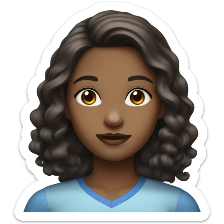 Girl with dark brown hair and blue eyes wavy hair middle part sticker