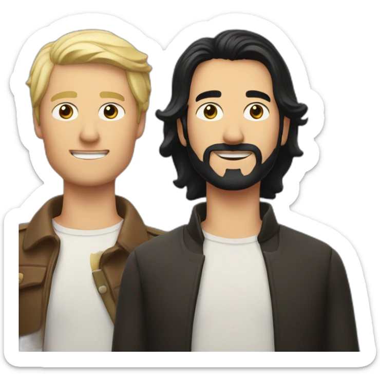 two men, one with long black hair and the other man with short blonde hair, each with a bottle of fernet sticker