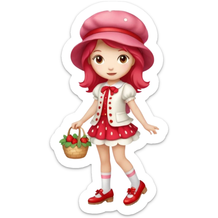 pretty and cute modern day strawberry shortcake full body with red shoes emoji sticker
